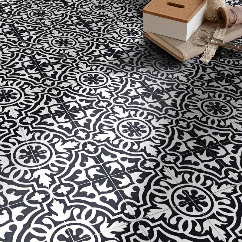 Baha 8 in. x 8 in. Tile, Black/White