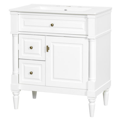 Yorell 30" Modern Bathroom Vanity with Elegant Ceramic Sink and Durable Rubberwood Construction
