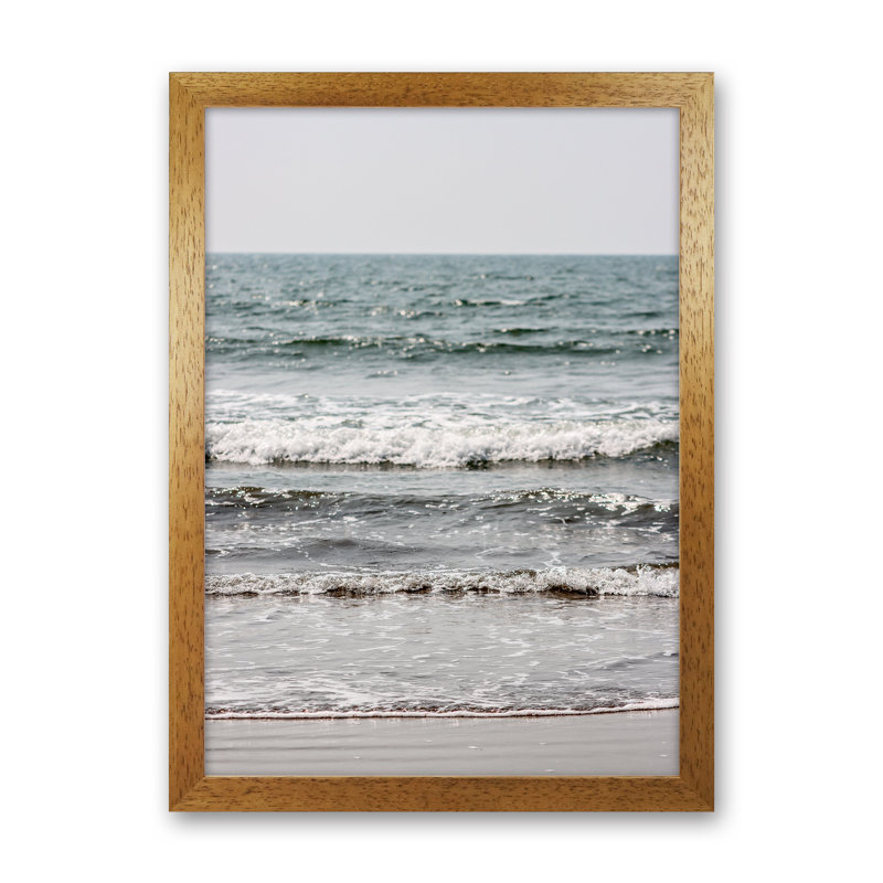 Blue Beach Waves 1 Piece Wall Art, 88cm H x 64cm W x 3cm D, Oak Framed