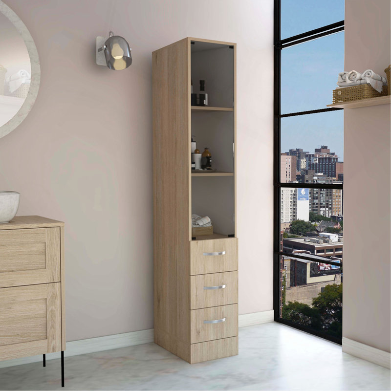 Armoire à linge, trois tablettes, quatre tiroirs, Chêne
