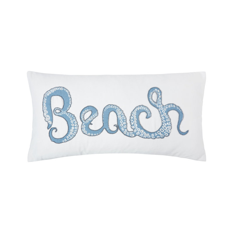 Octopus Beach Printed and Beaded Throw Pillow