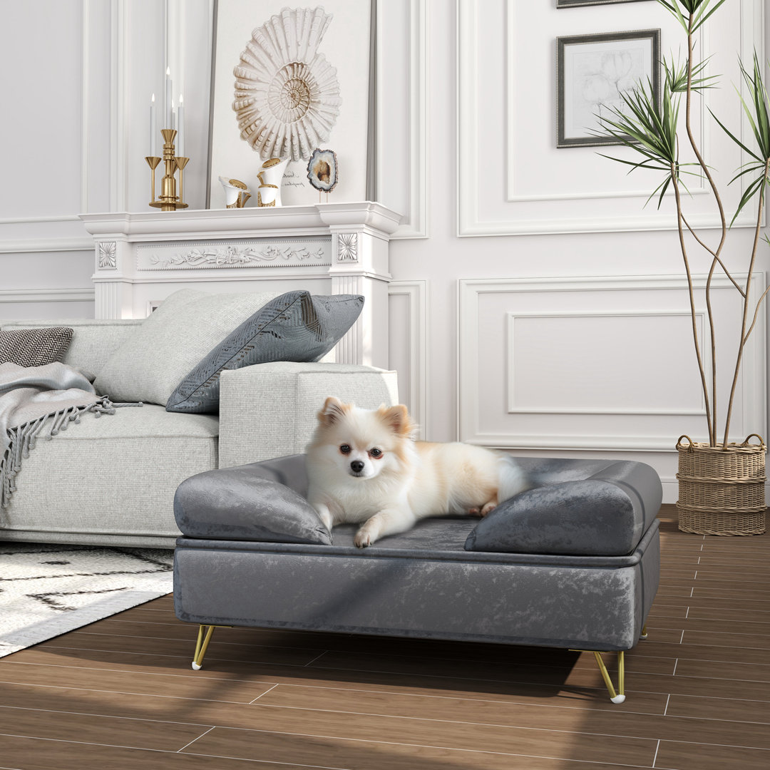 Hundesofa Hundecouch mit Kissen, Waschbarer Bezug, Haustiersofa Grau