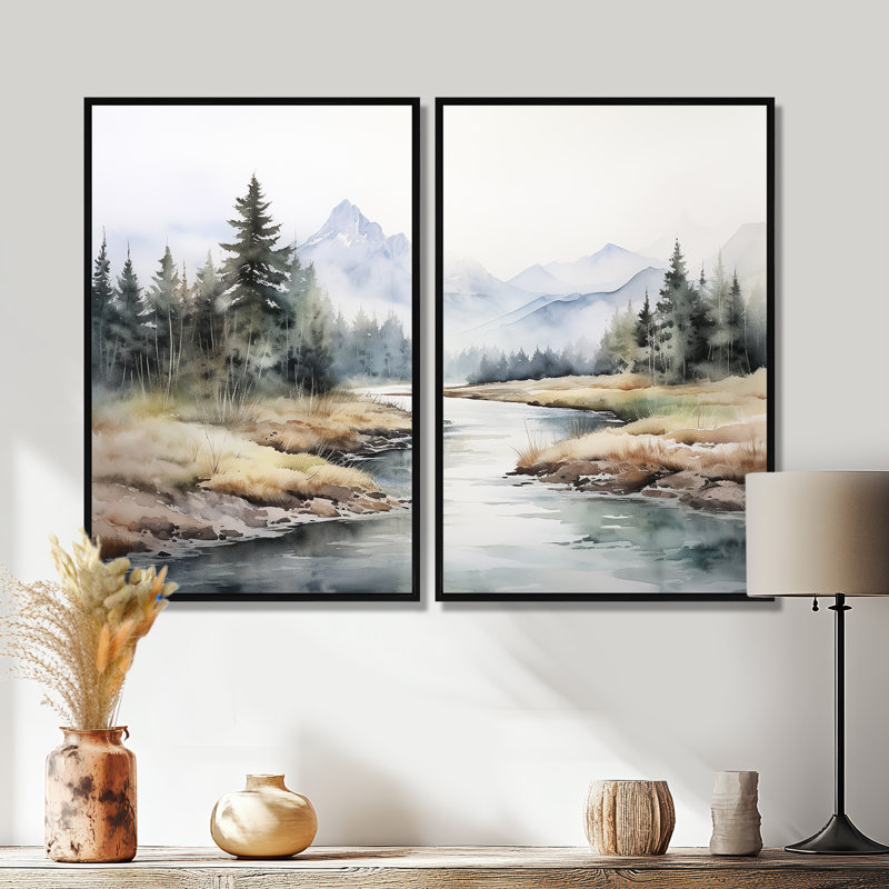 «River Mountain In Minimal Canada II», art mural beige, H 36 po x l 48 po, Impression encadrée flottante, Noir