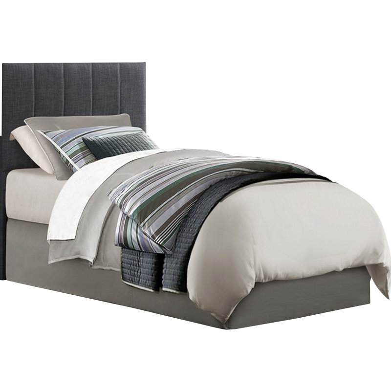 Tête de lit simple rembourrée en tissu gris, rainure verticale rembourrée pour une chambre à coucher élégante avec tête de lit en bois d'ingénierie et noyau