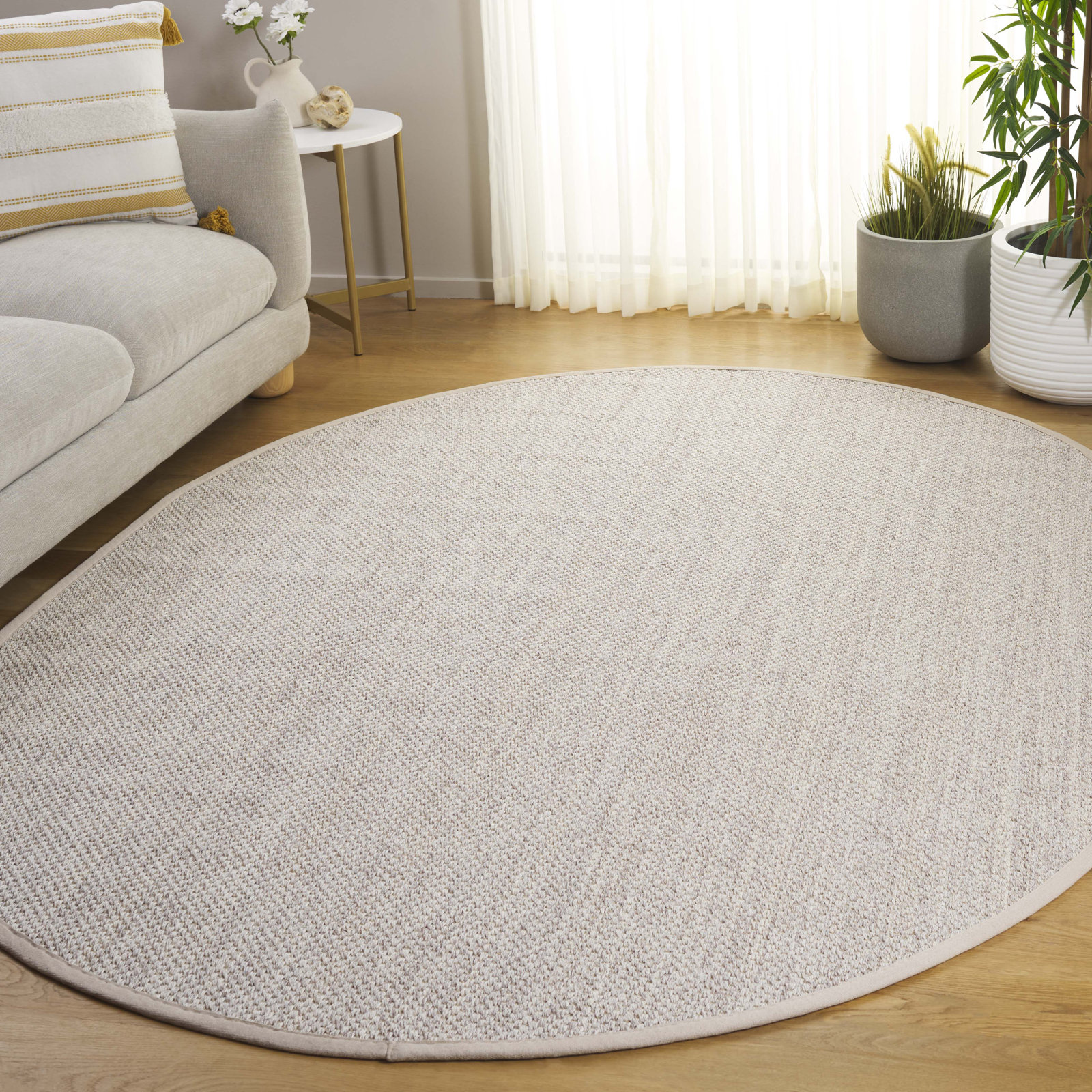Torbin Marble Beige Jute Rug, Oval 6' x 8'