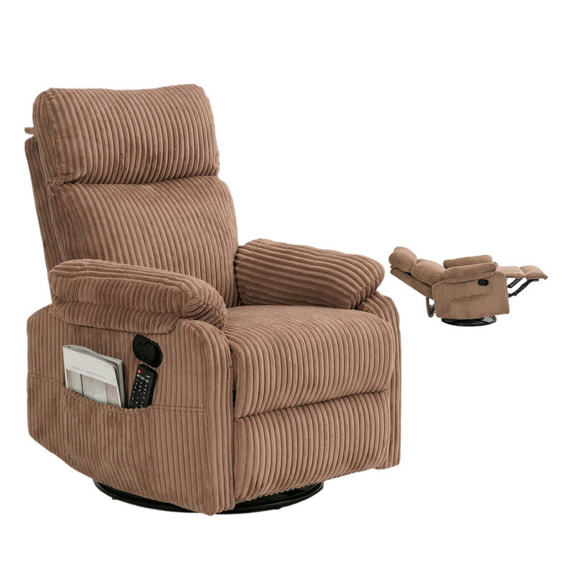 Fauteuil inclinable à bascule pivotant à 360° avec repose-pieds, revêtement en velours côtelé, idéal pour les chambres d'enfants et les petits espaces, brun