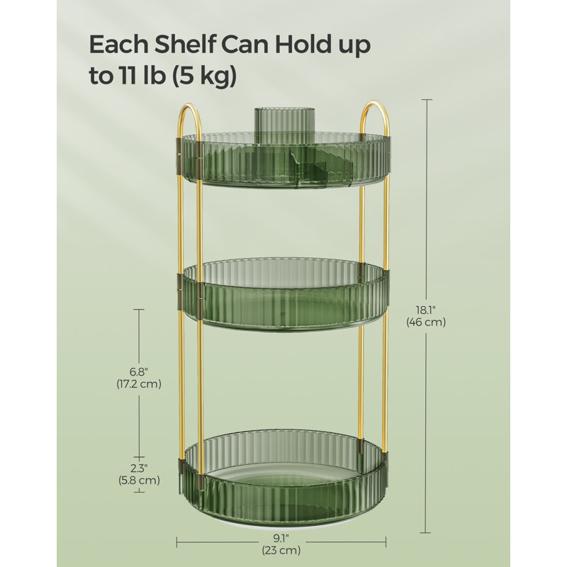 Rotating Makeup Organiser, 3 Tier Round Vanity Organiser, Green