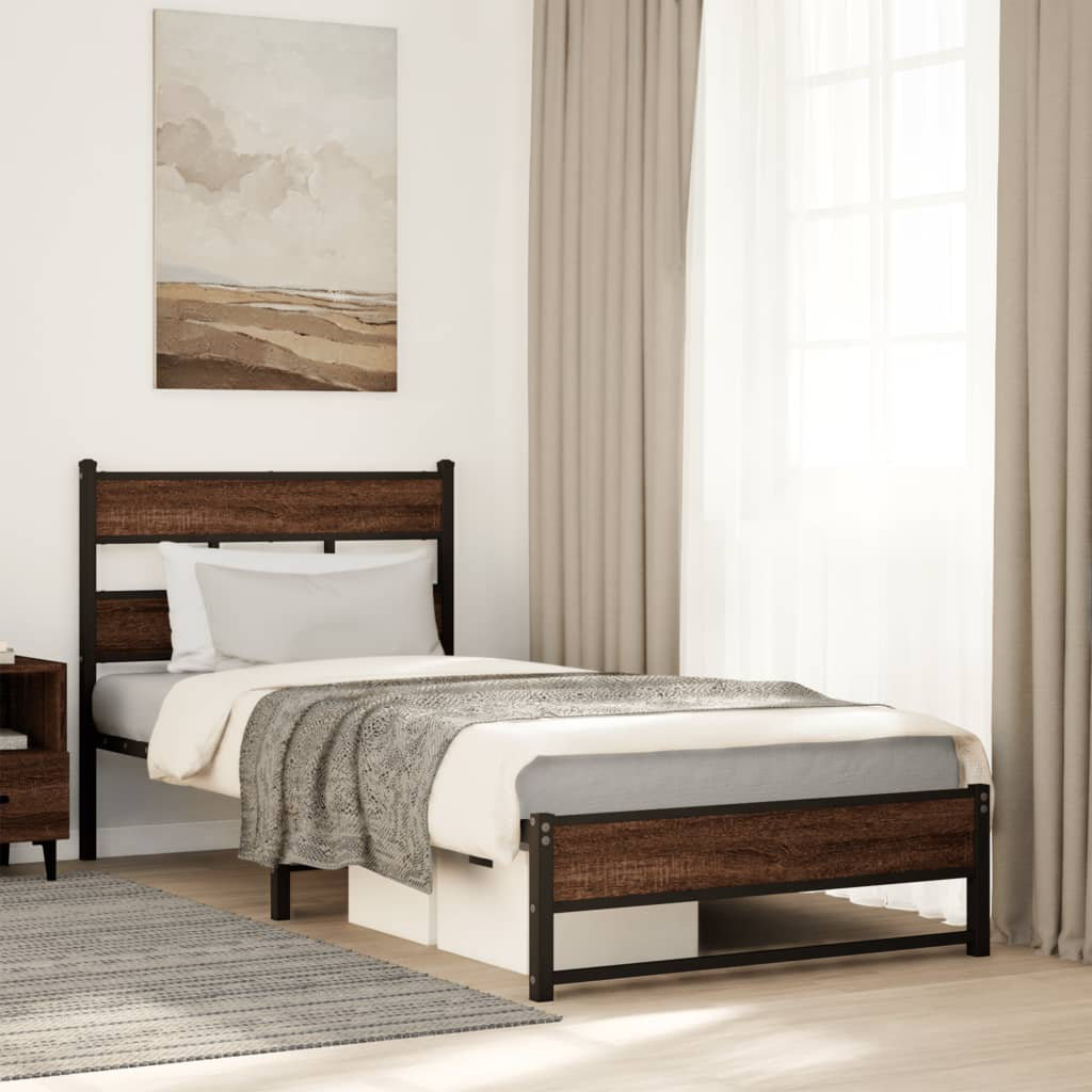 Borough Wharf Metal Bed Frame Without Mattress Brown Oak