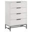Commode haute Noro, 4 tiroirs de rangement, blanc moderne, métal noir