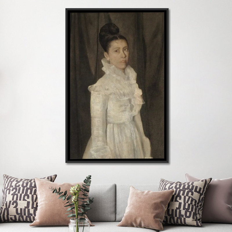Jeune femme dans une robe blanche - reproduction d'art murale - toile tendue, 40 po x 26 po, Toile tendue avec châssis
