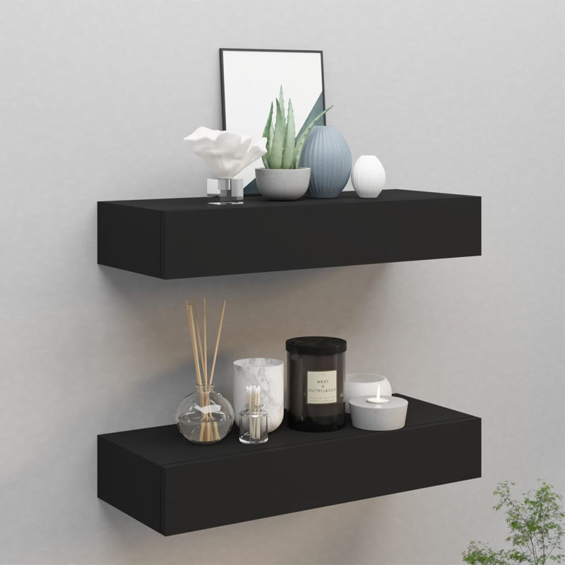 Ensemble de 2 tablettes à tiroir vidaXL en métal noir, 23,6 x 9,3 x 3,9 po, Noir, H 3,94 po x l 23,62 po x P 9,25 po
