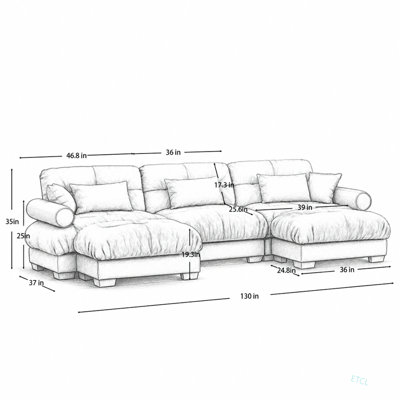 Canapé d'angle modulaire en forme de U avec deux poufs amovibles, canapé d'angle moderne 3 places avec coussins lombaires, coussins décoratifs et accoudoirs rembourrés, canapé-lit en L pour salon