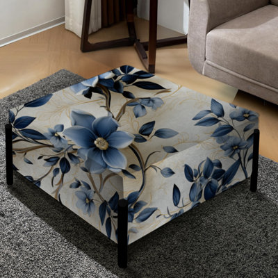 Cobalt Blue Filigree Vines Victorian Pattern I - Floral Large Square Ottoman