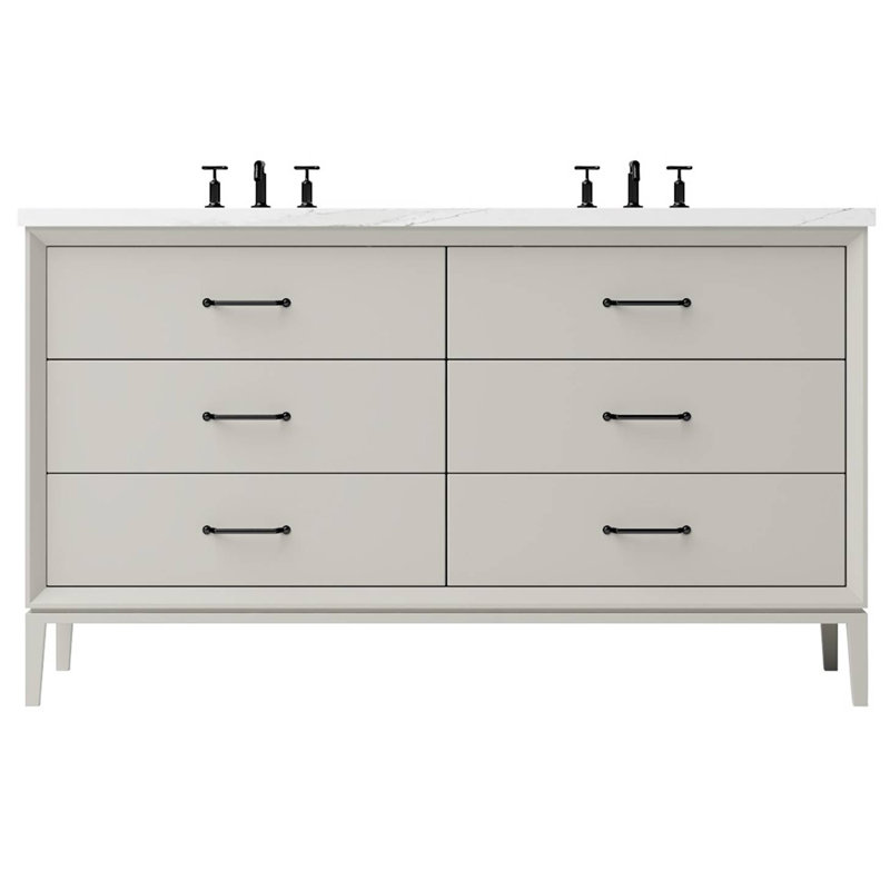 Alexandra Double Drawer Bath Vanity, Vintage Taupe, Matte Black, 72"
