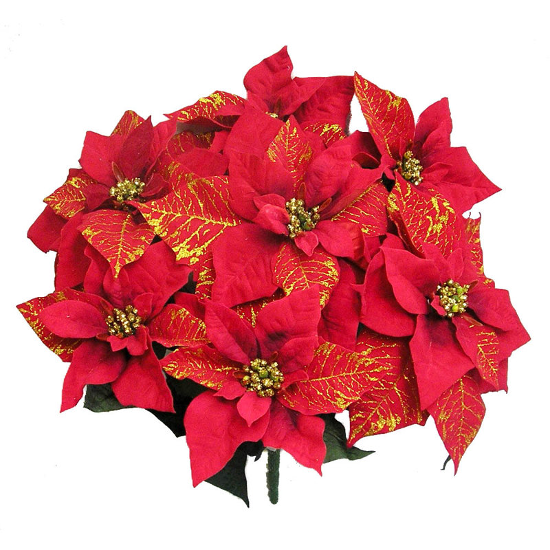 Arrangement floral à imprimé 7 tiges artificiel velours poinsettia