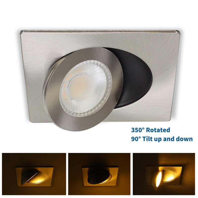 Éclairage encastré carré de 4 po avec cardan, rotation à 350 ° et inclinaison de 90 °, éclairage encastré à intensité variable de 5 carats avec boîte en J (paquet de 6)
