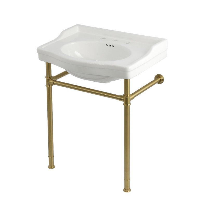 Évier de console victorienne en céramique 30 po avec pieds en acier inoxydable Kingston (8 pouces, 3 trous) Kingston
