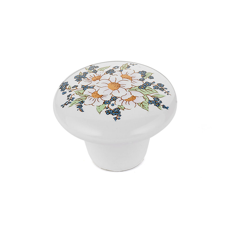 Expression 1 1/2" Diameter Mushroom Knob, Flower Bouquet