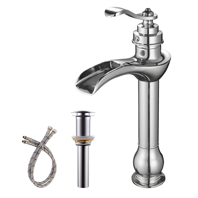 Waterfall Single Hole Single-Handle Vessel Bathroom Faucet., Polished Chrome