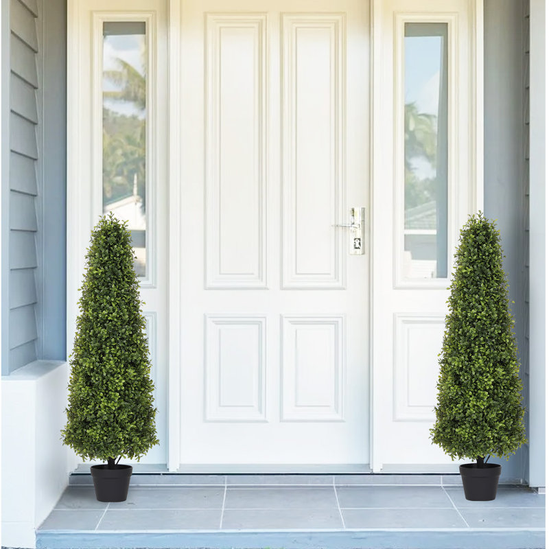 Topiaire artificiel, faux arbuste en pot en plastique noir, H 47,25 po x l 15 po x P 15 po, Vert clair