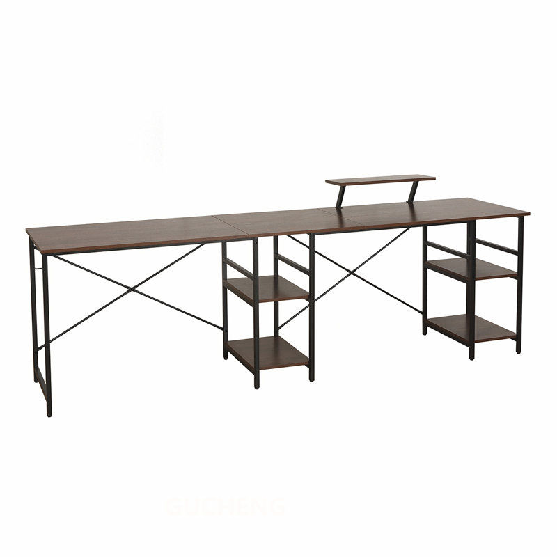 Bureau en L industriel avec tablettes de rangement, conception réversible pour plus de flexibilité et d'organisation