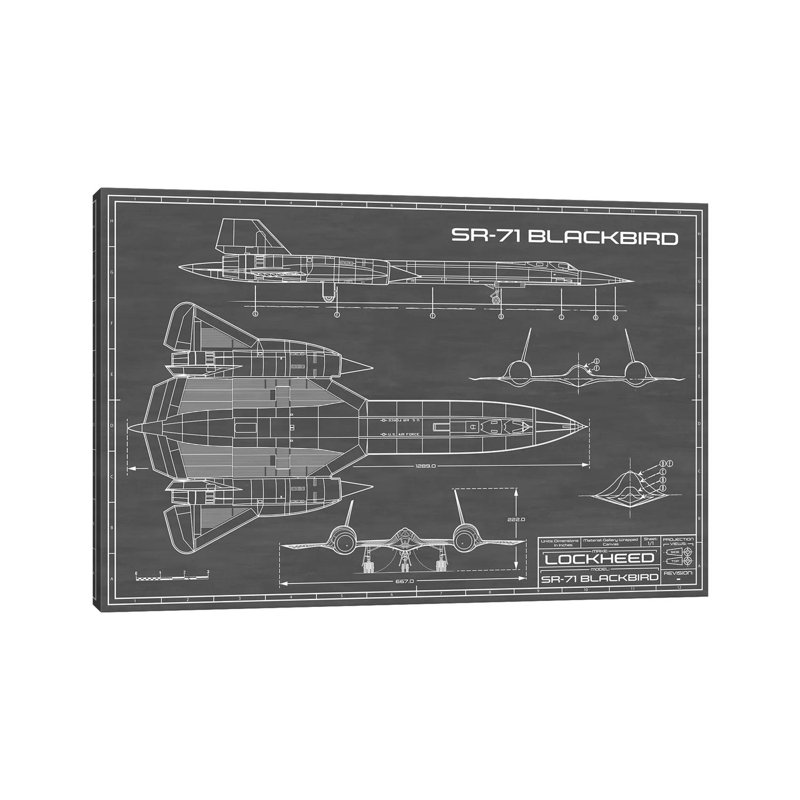 Avion espion SR-71 Blackbird | Noir - impression sur toile tendue, H 8 po x l 12 po x P 0,75 po
