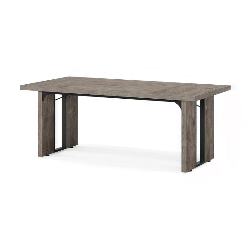 Ada Executive Office Desk, 71 Inch Rectangular Grey Top, Black Metal