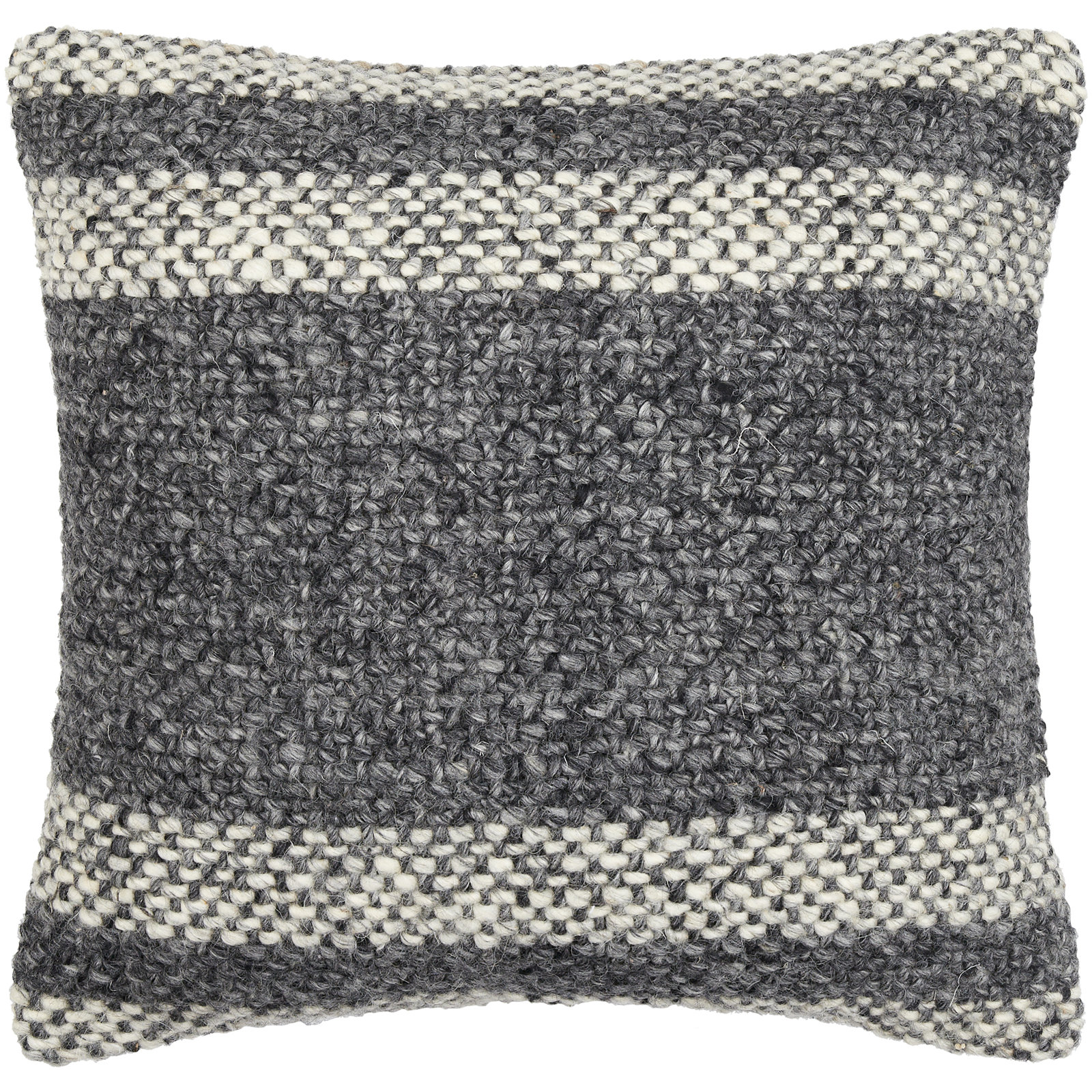 Serephine Striped Wool/Cotton Pillow Cover, 18"H x 18"W, Down, Gray/Beige