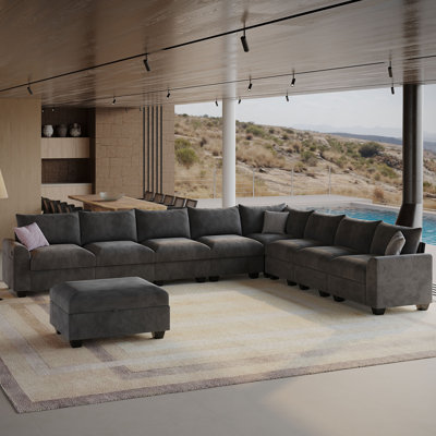 Canapé modulaire 147,6 po, très grand canapé en forme de L 8 places avec rangement pour repose-pieds et USB
