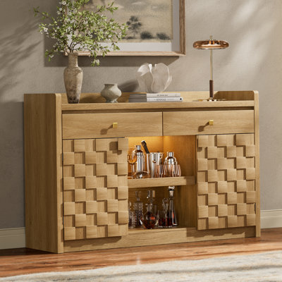 55" Sideboard Buffet Cabinet with Charging Station & LED Light, Coffee Bar Cabinet with Drawers, Pull-Out Shelf & Door Rack, Modern Storage Cabinet for Kitchen, Dining Room