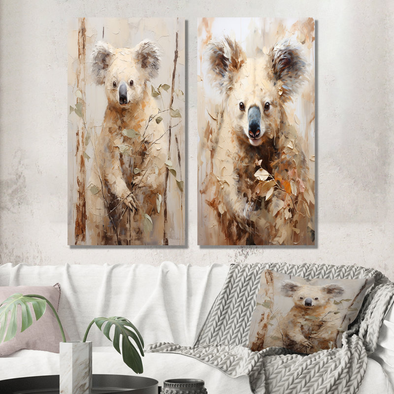 Koala en peluche grimpant - ensemble de 2 impressions sur toile koala, Toile tendue, H 28 po x l 25 po