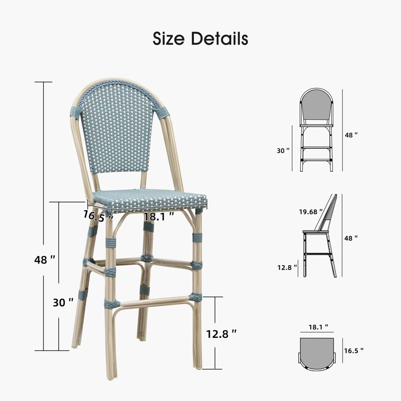  Ensemble de 2 tabourets de bar 25 po, Bleu clair, 30"