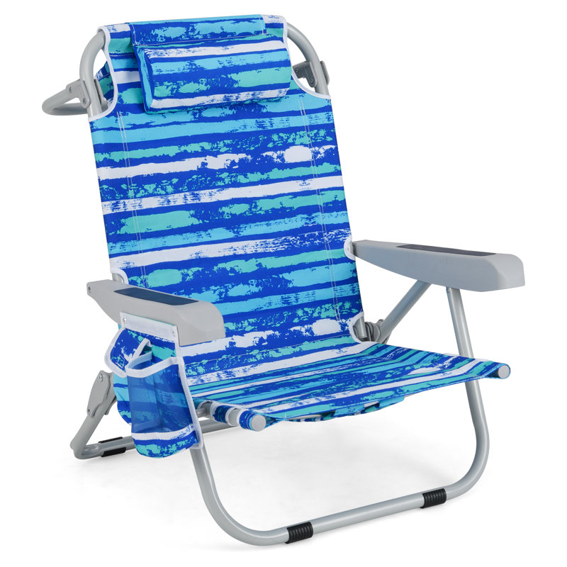 Aluminum Lightweight Portable Folding Beach Chair With Headrest And Cup Holder, Navy