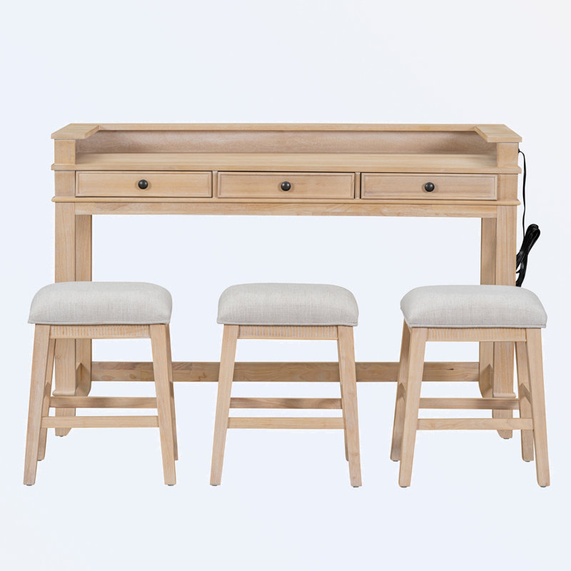 MM 4-Piece Dining Table Set With 3 Stools, Natural Wood Wash