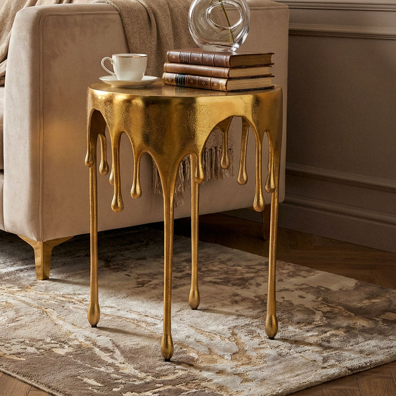 Silver Drip Aluminium Side Table, Gold