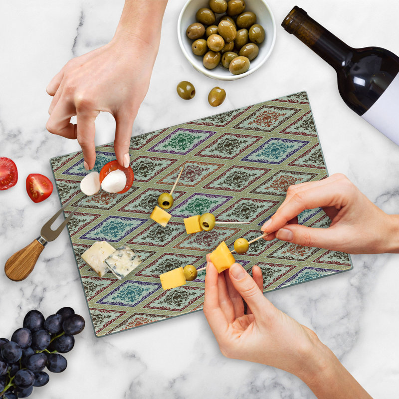 Motif de planche à découper en verre trempé Ambesonne ivoire et multicolore