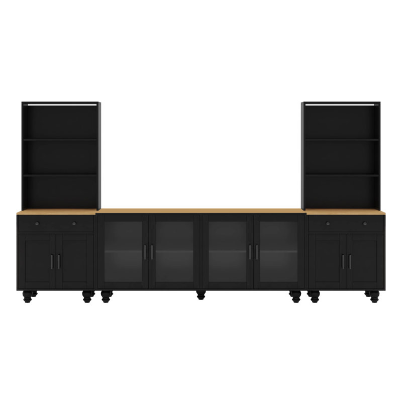 Meuble télé avec 2 tablettes et portes en verre trempé Farmhouse