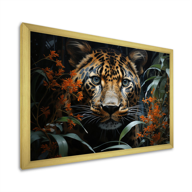 " Leopard Silent Stalk II ", 34" H x 44" W x 1.5" D, Gold Single Picture Framed