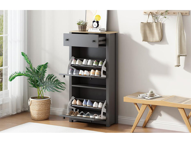 12 Pair Flip Down Shoe Storage, Gray