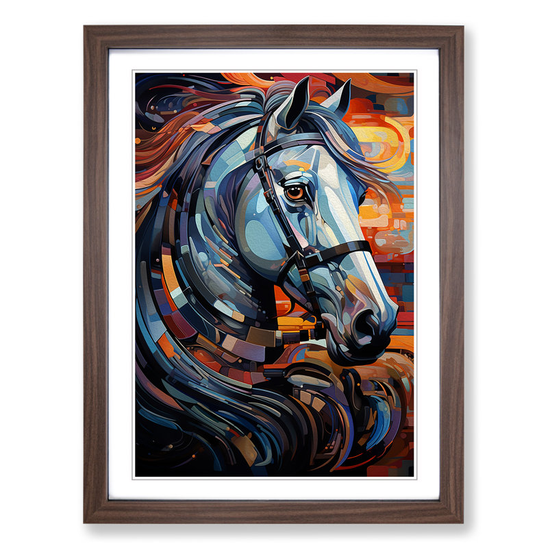 Shire Horse Futurism No.2 - Single Picture Frame Print on Wood, 34cm H x 25cm W x 2cm D, Walnut