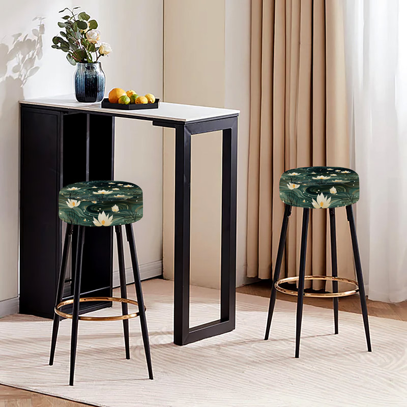 Ensemble de 2 tabourets de bar botaniques blancs et verts