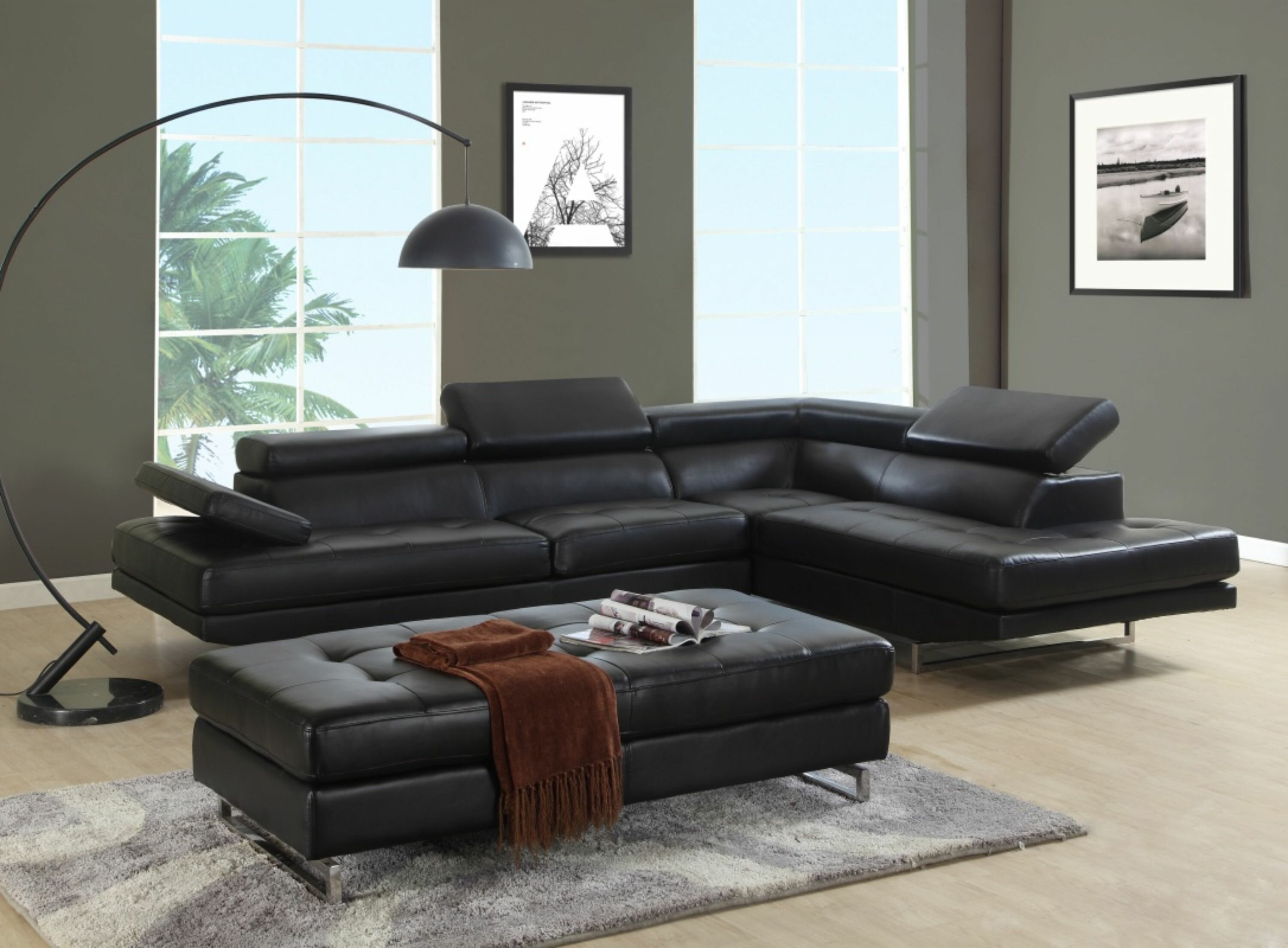 Faux leather l 2024 shaped sectional