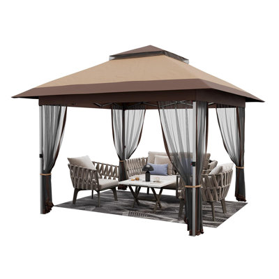 12x12 Pop-up Gazebo with Mesh Netting, Outdoor Canopy Tent, 144 Sq ft of Shade for Outdoor Camping, Lawn and Backyard
