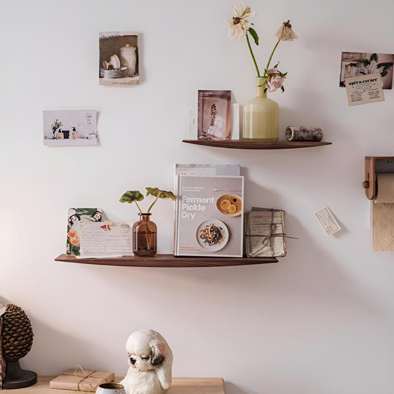 Solid Wood Floating Wall Shelf, Dark Brown Wood