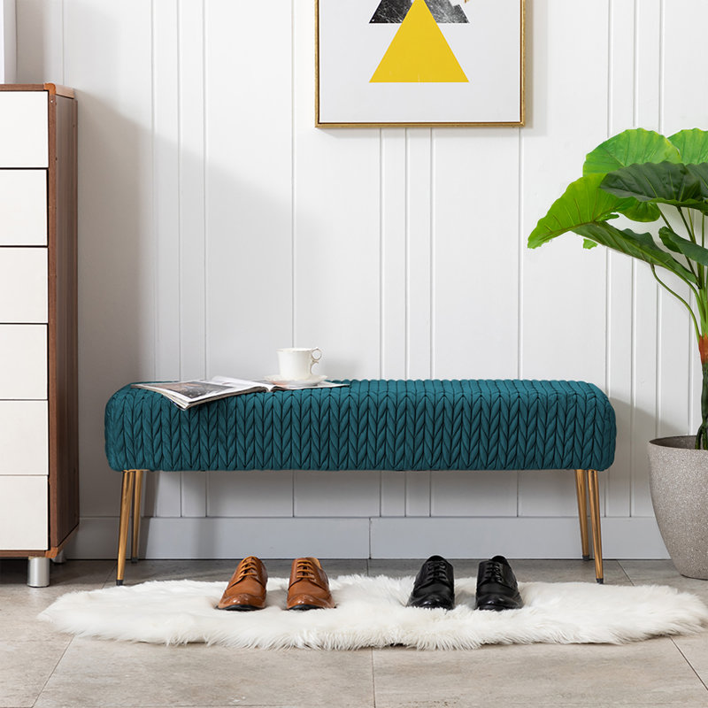 Banc rembourré en velours Aghvarth, Vert