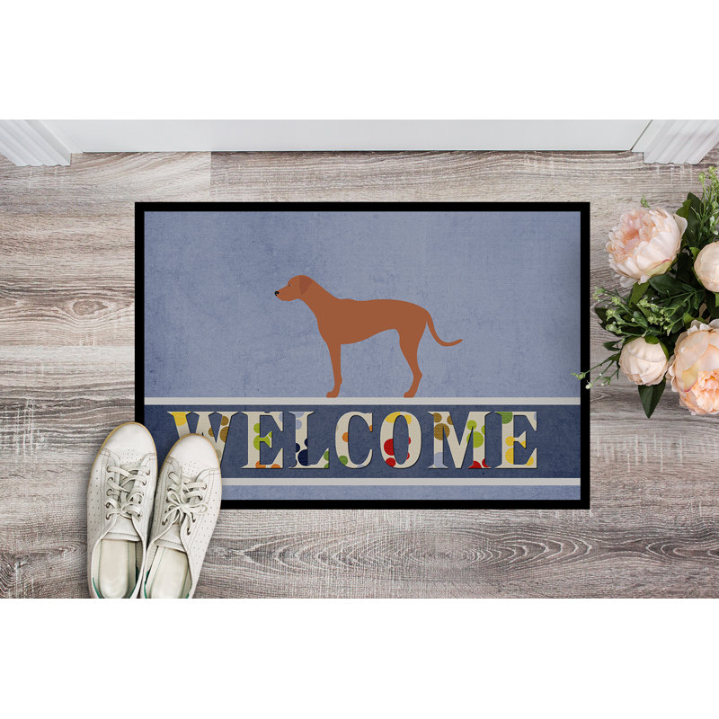 Tapis de porte pour l’extérieur antidérapant rhodesian ridgeback welcome, Rectangle 24 po x 36 po