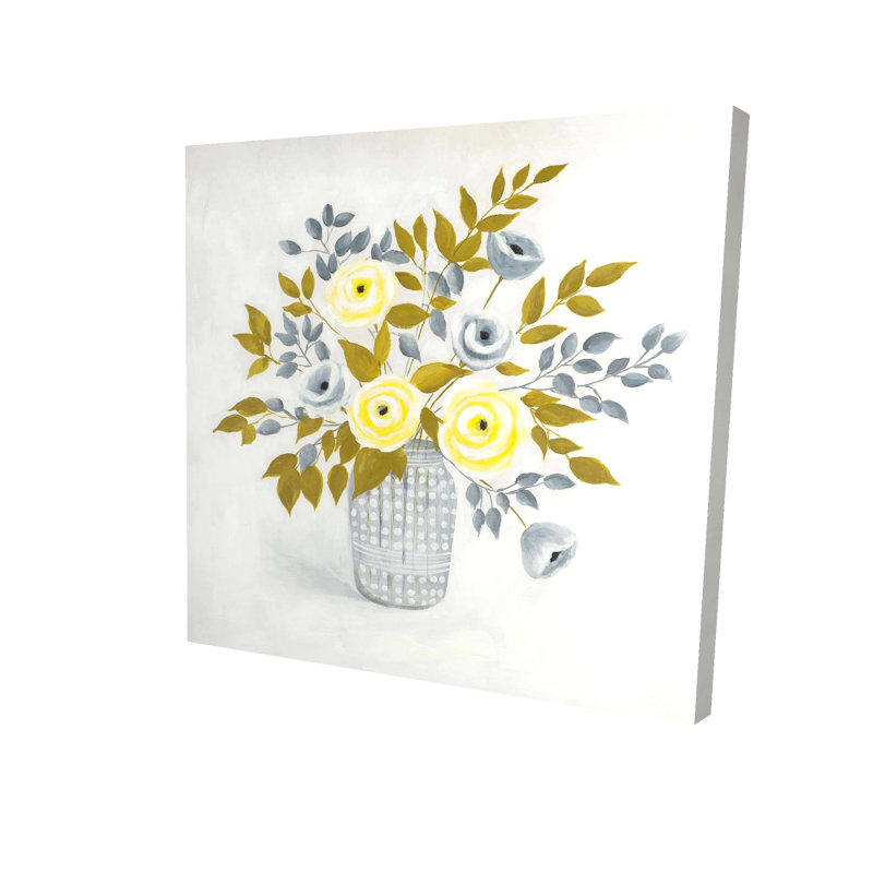Fleurs dans un vase | Toile grise botanique pour la décoration intérieure