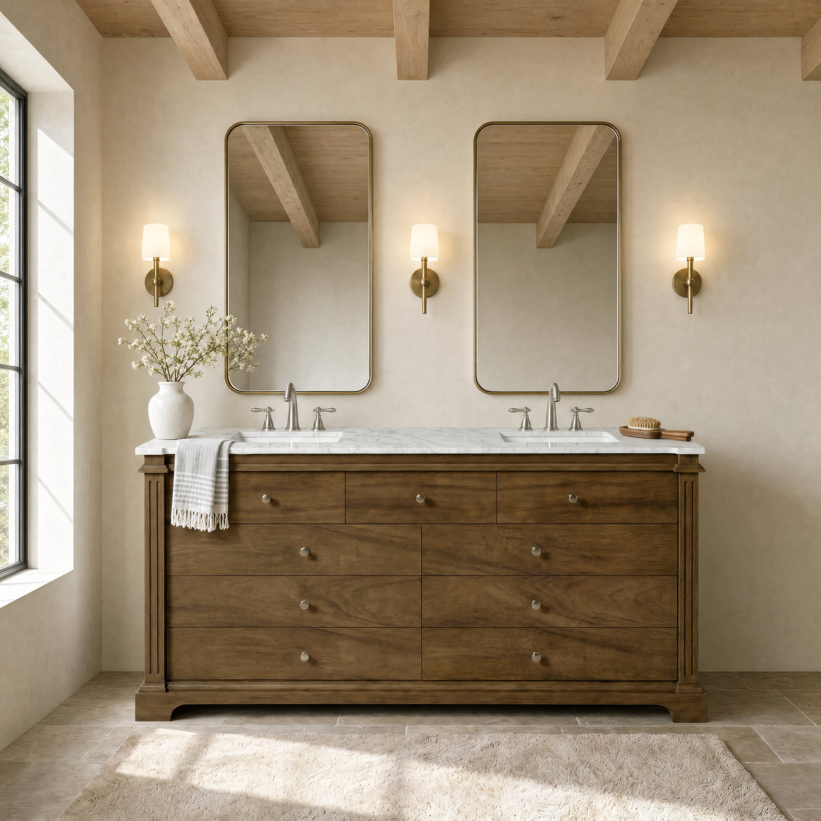 Abygail 72'' Carrara Marble Double Bathroom Vanity, Brown