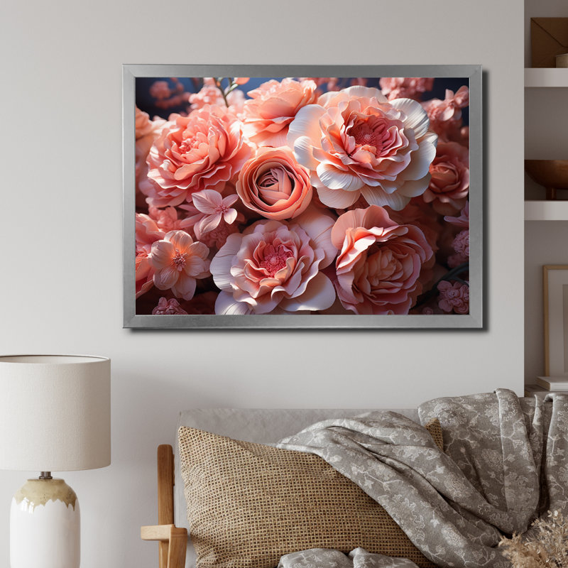 Attenweiler - bouquet de fleurs roses - harmonie délicate I - impression, Cadre simple argenté, H 16 po x l 32 po x P 1 po