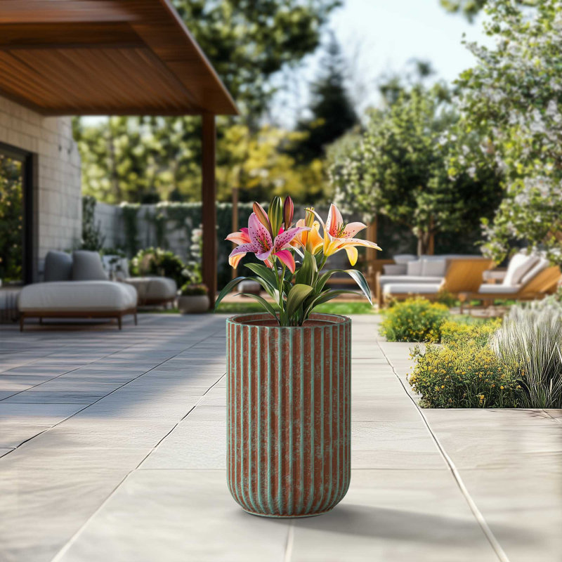 Large Concrete Round Planter / Pot With Drainage Holes, 22.44" H x 13.98" W x 13.98" D, Muted Teal (Upgraded Interior)